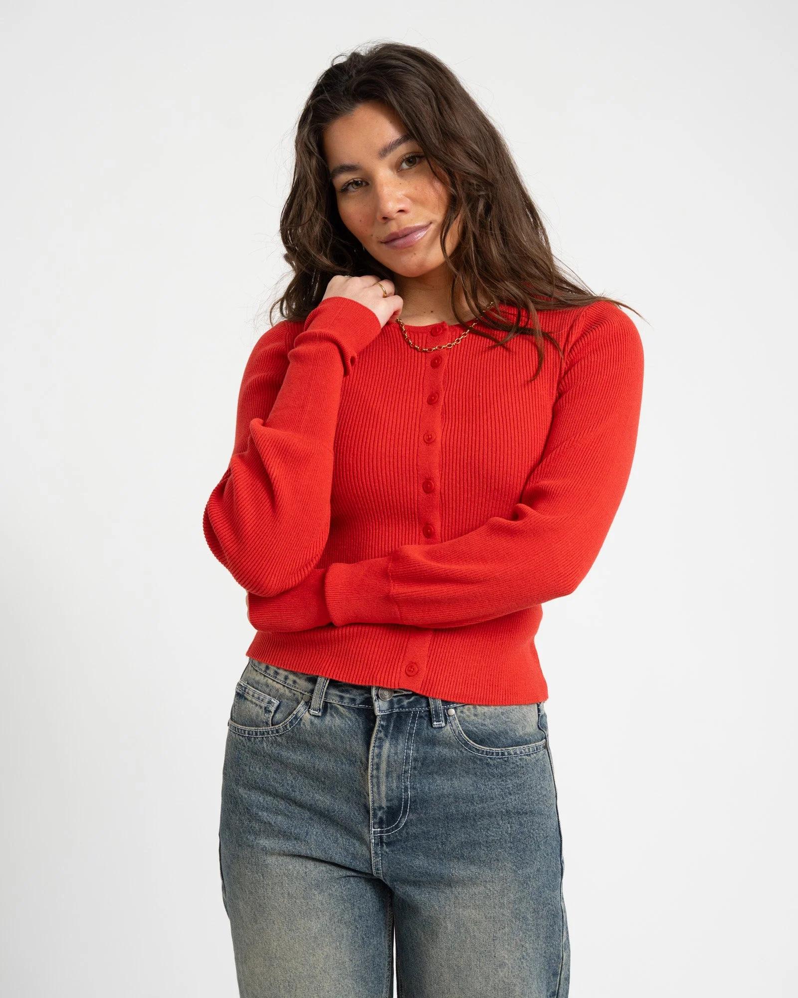 Aware Oaklynn O-Neck Knit Cardigan Molten Lava - Image 3