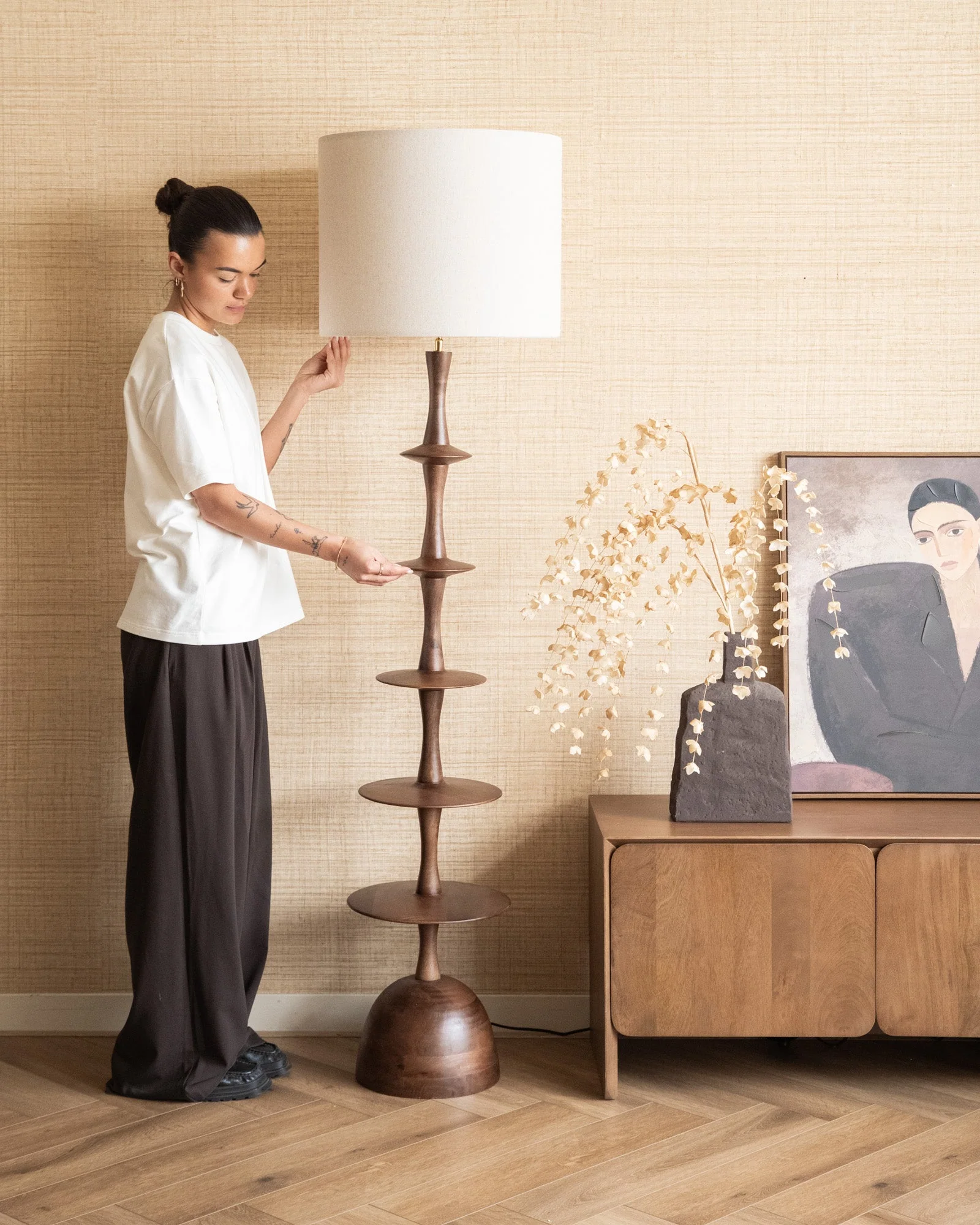 Dutchbone Floor Lamp Cath Walnut - Image 2