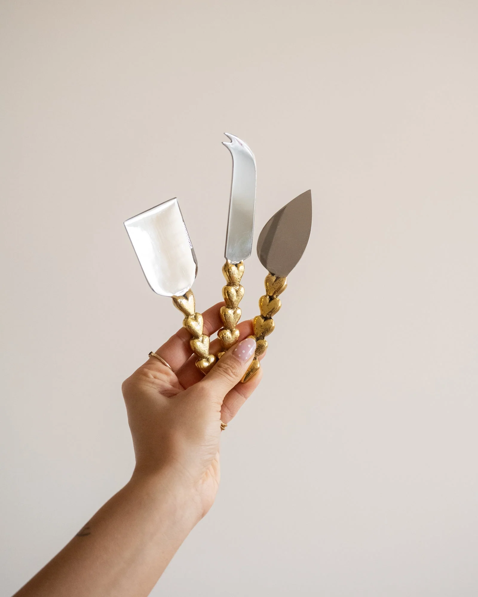 SET OF 3 - Handmade GIFT SET Cheese Knives Holly Heart - Image 5
