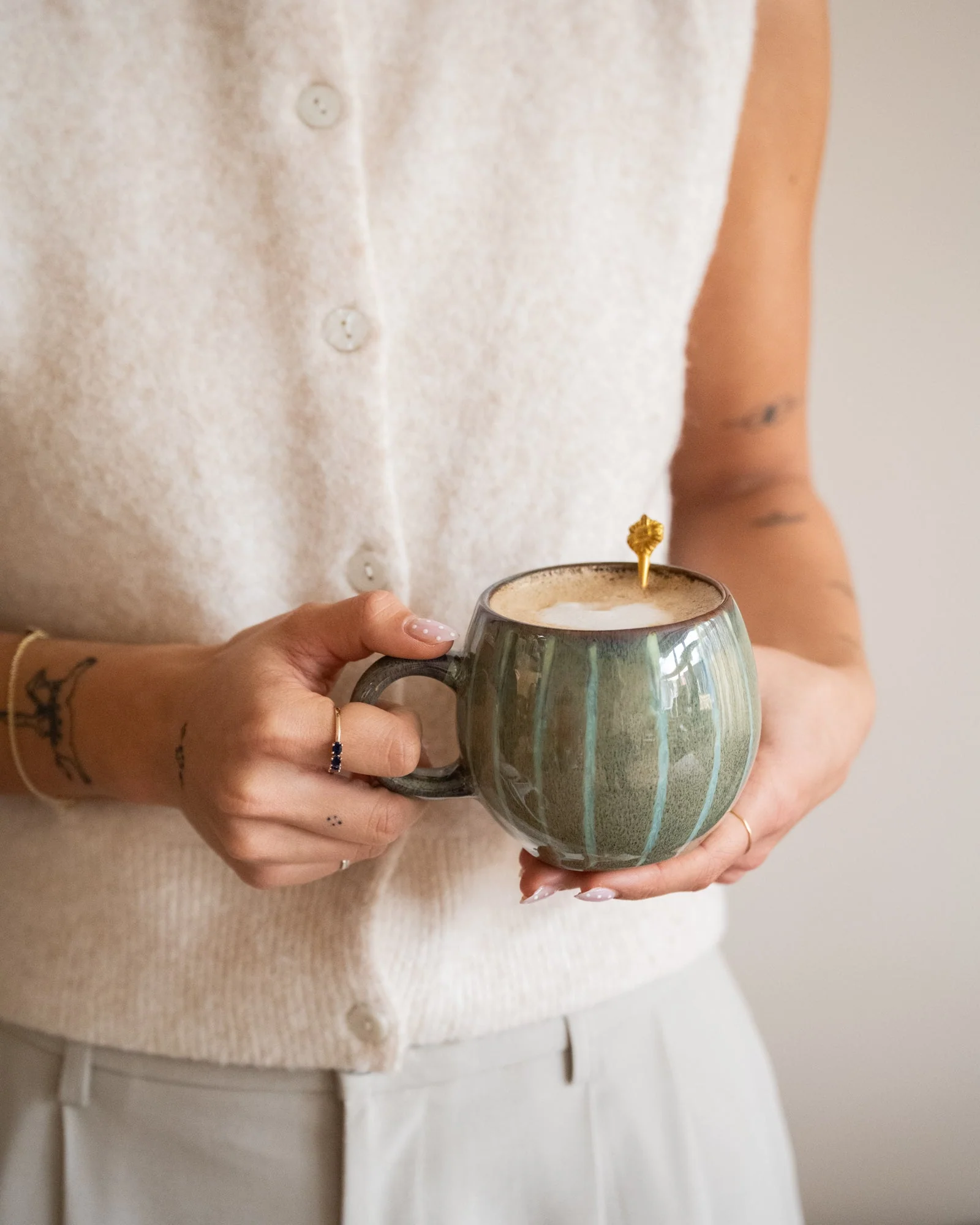 Cappuccino Mug Green Stripes