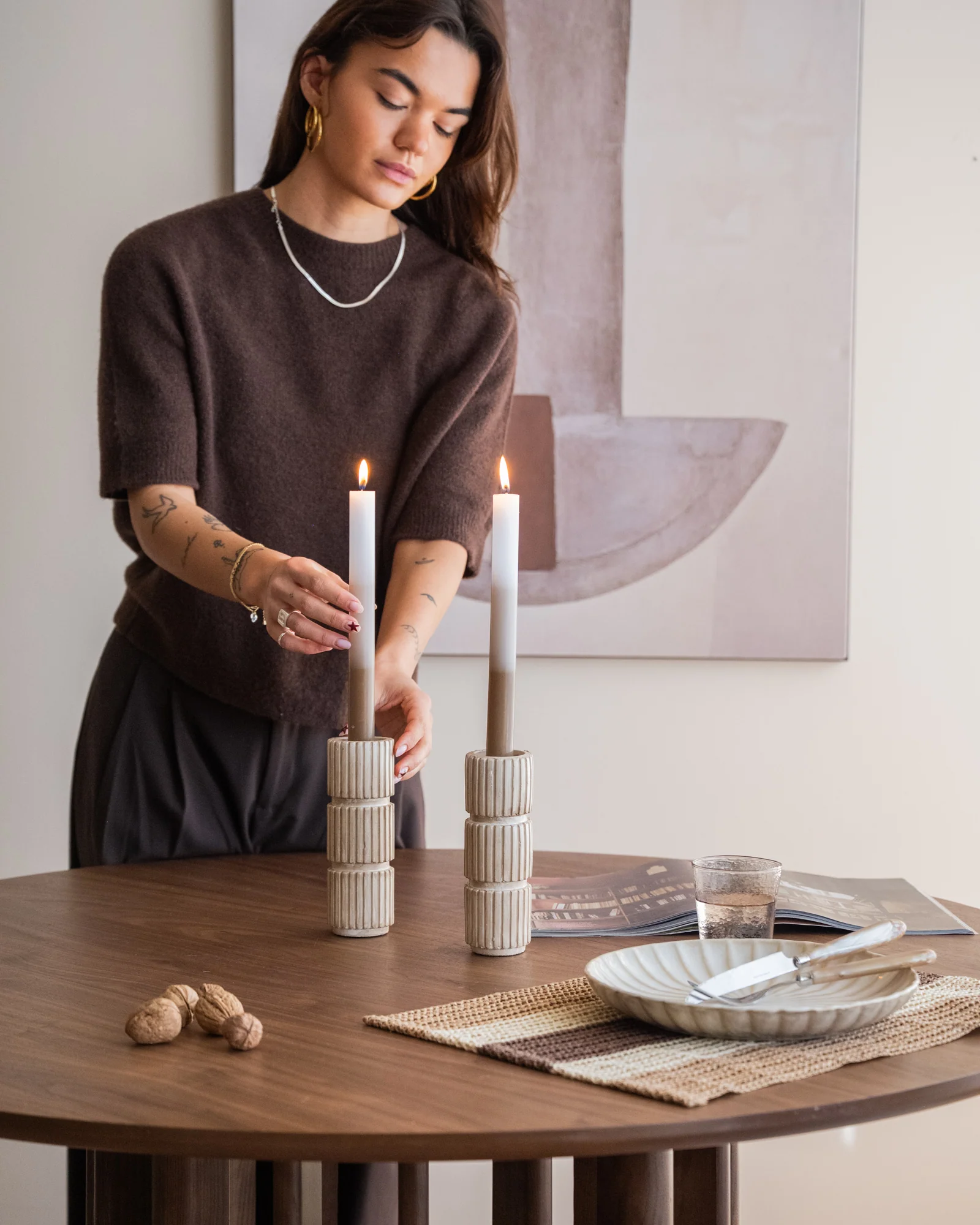 SET OF 2 - Dinner Candle Ombre Brown - Image 5