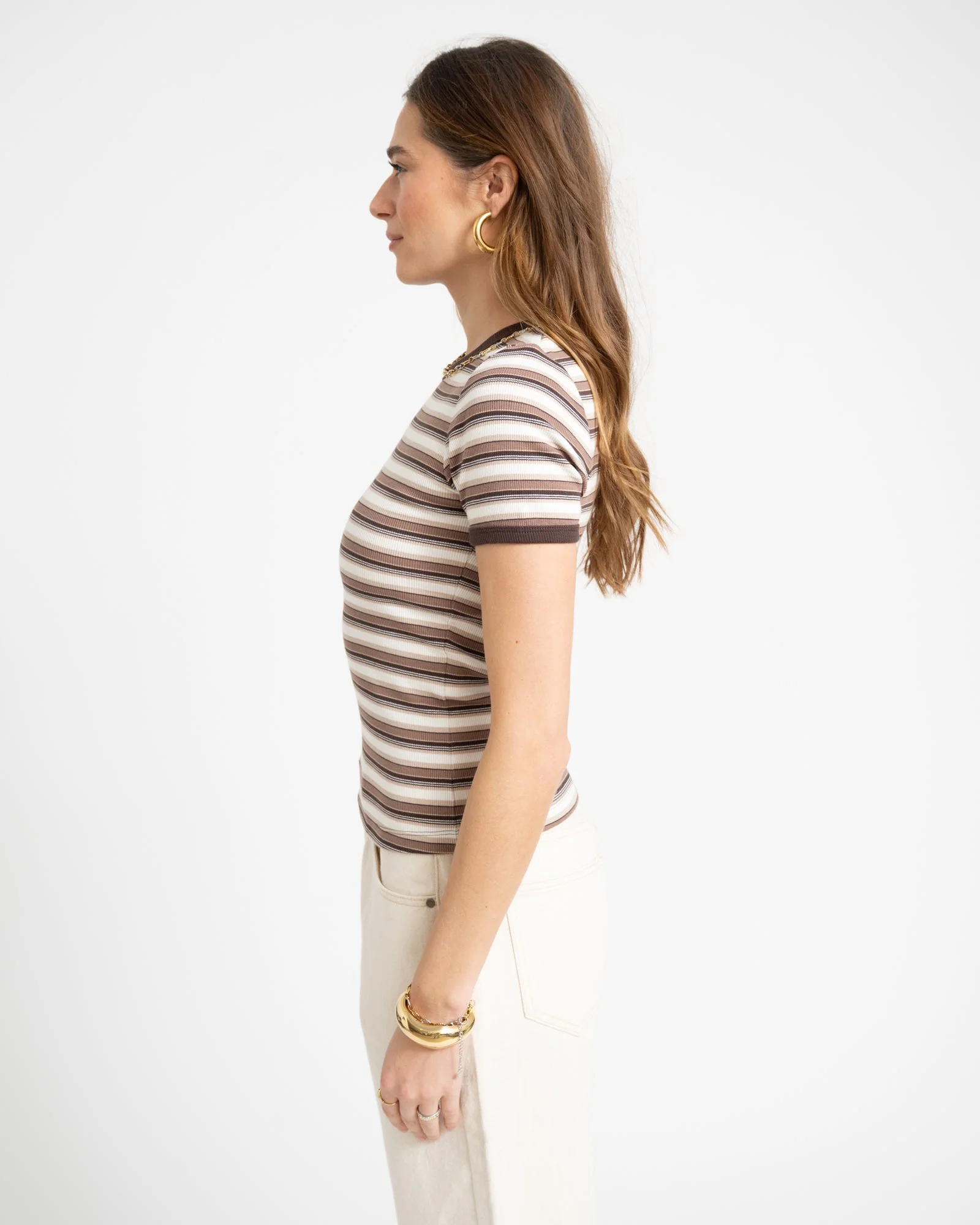 Frankie Stripe Tee Brown - Image 4
