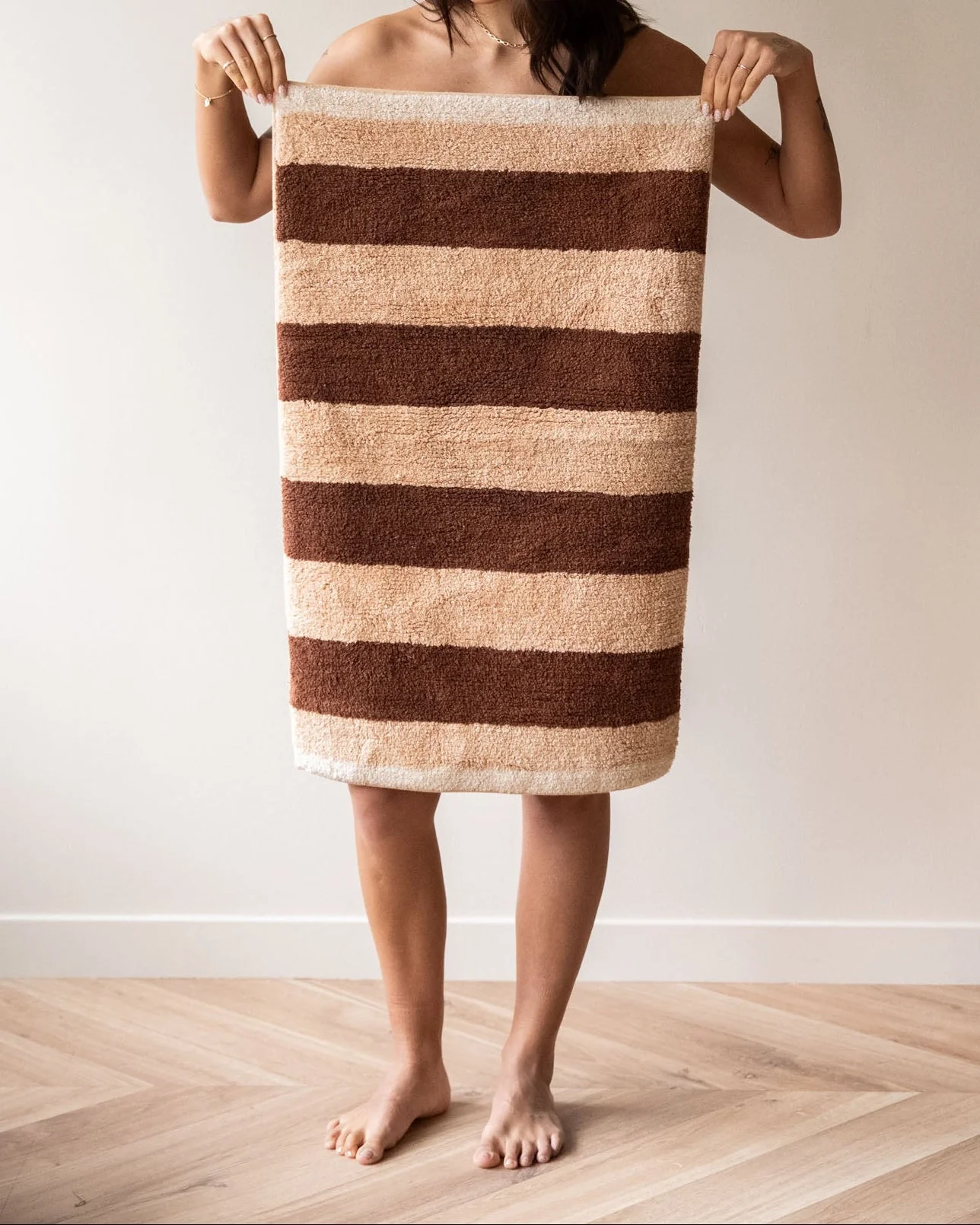 Bath Mat Stripe Brown Pink - Image 3