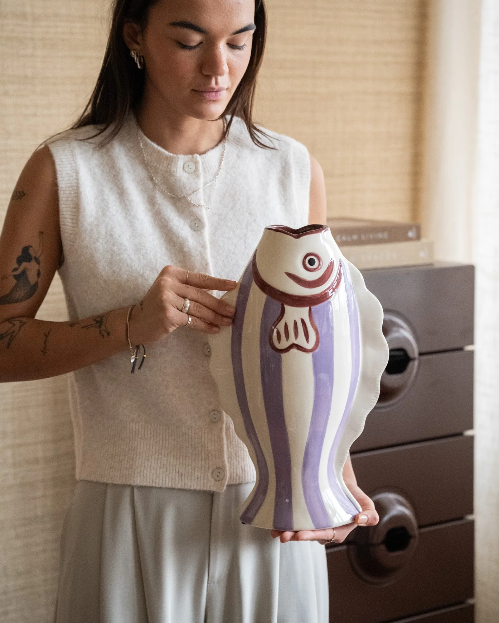 Large Deco Vase Fish Lilac Stripe - Image 2