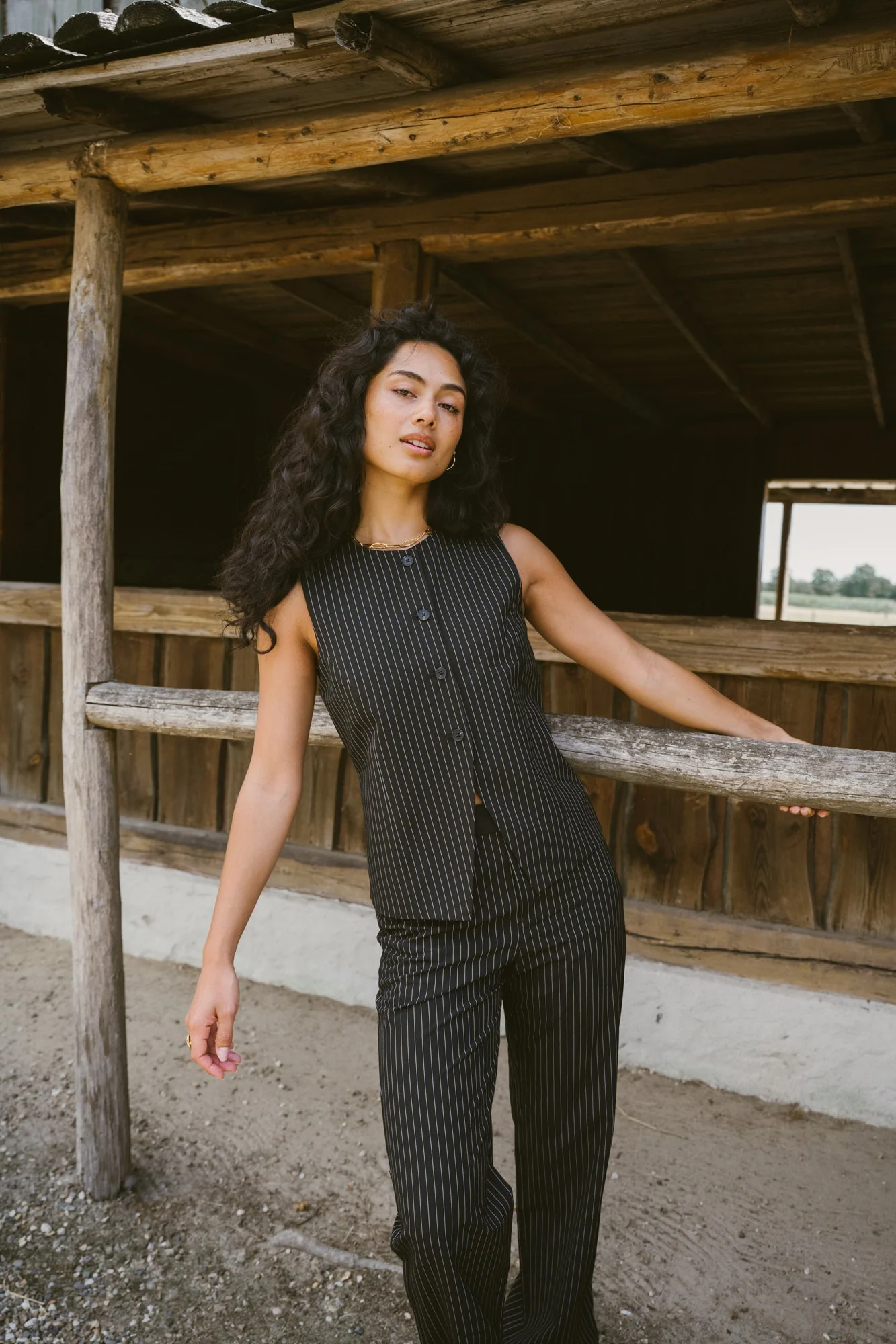 TILTIL Dana Gilet Black Pinstripe - Image 3