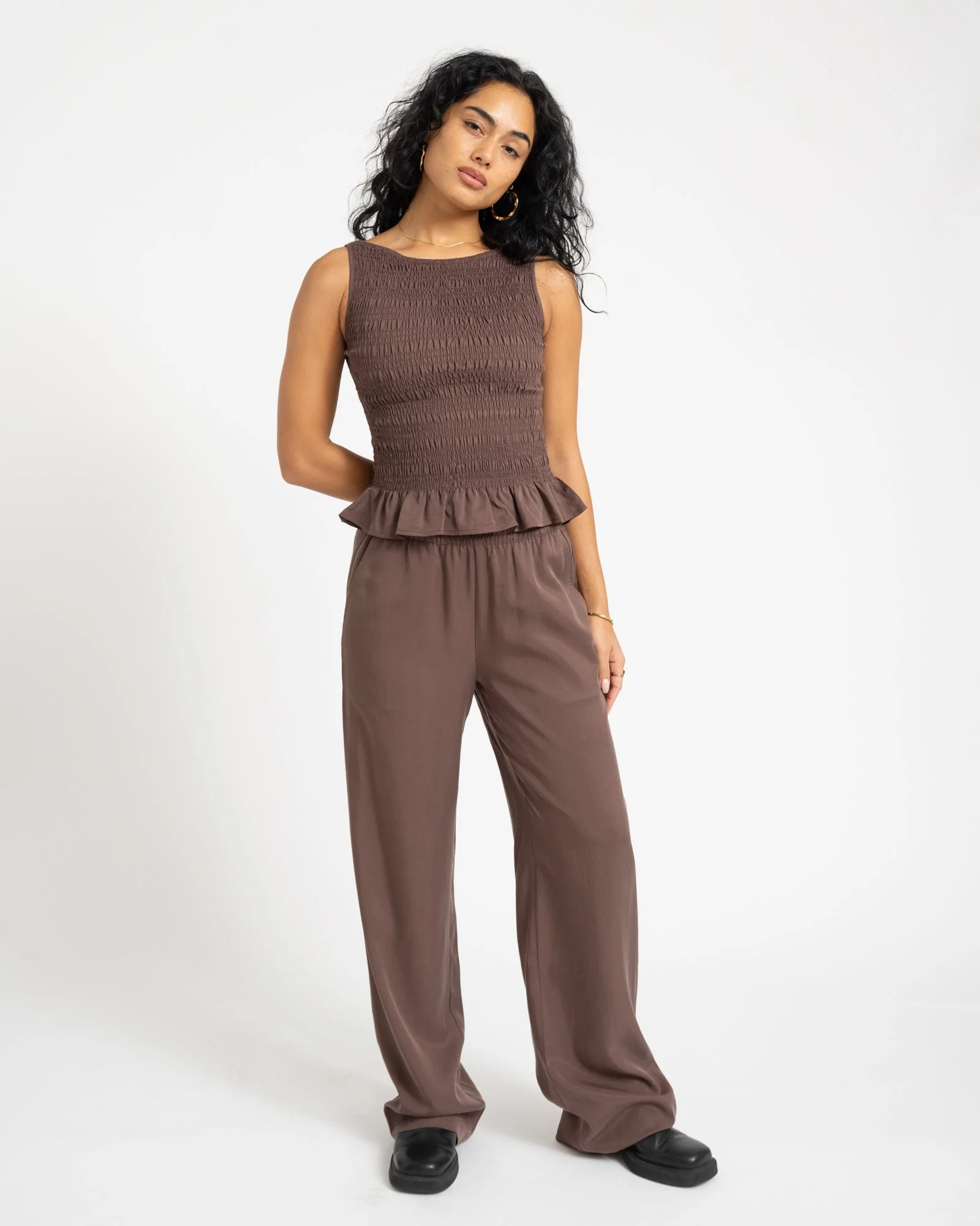 TILTIL Joyce Tencel Smock Top Brown - Image 3