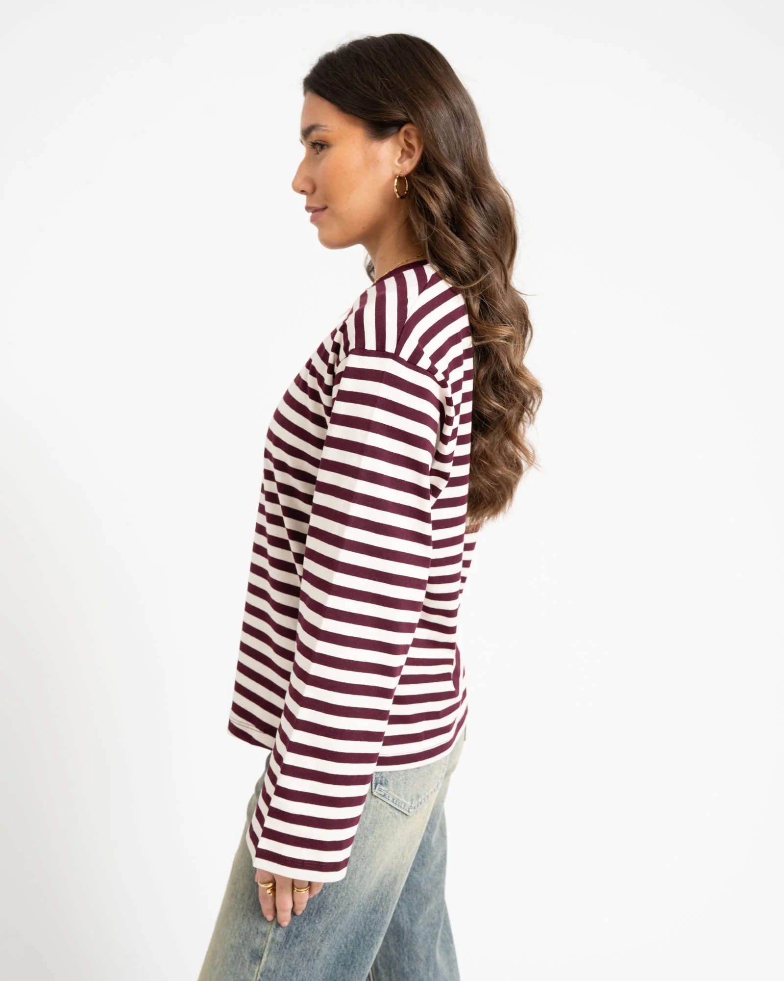 TILTIL Longsleeve Thin Striped Doka Tee Dark Burgundy - Image 4