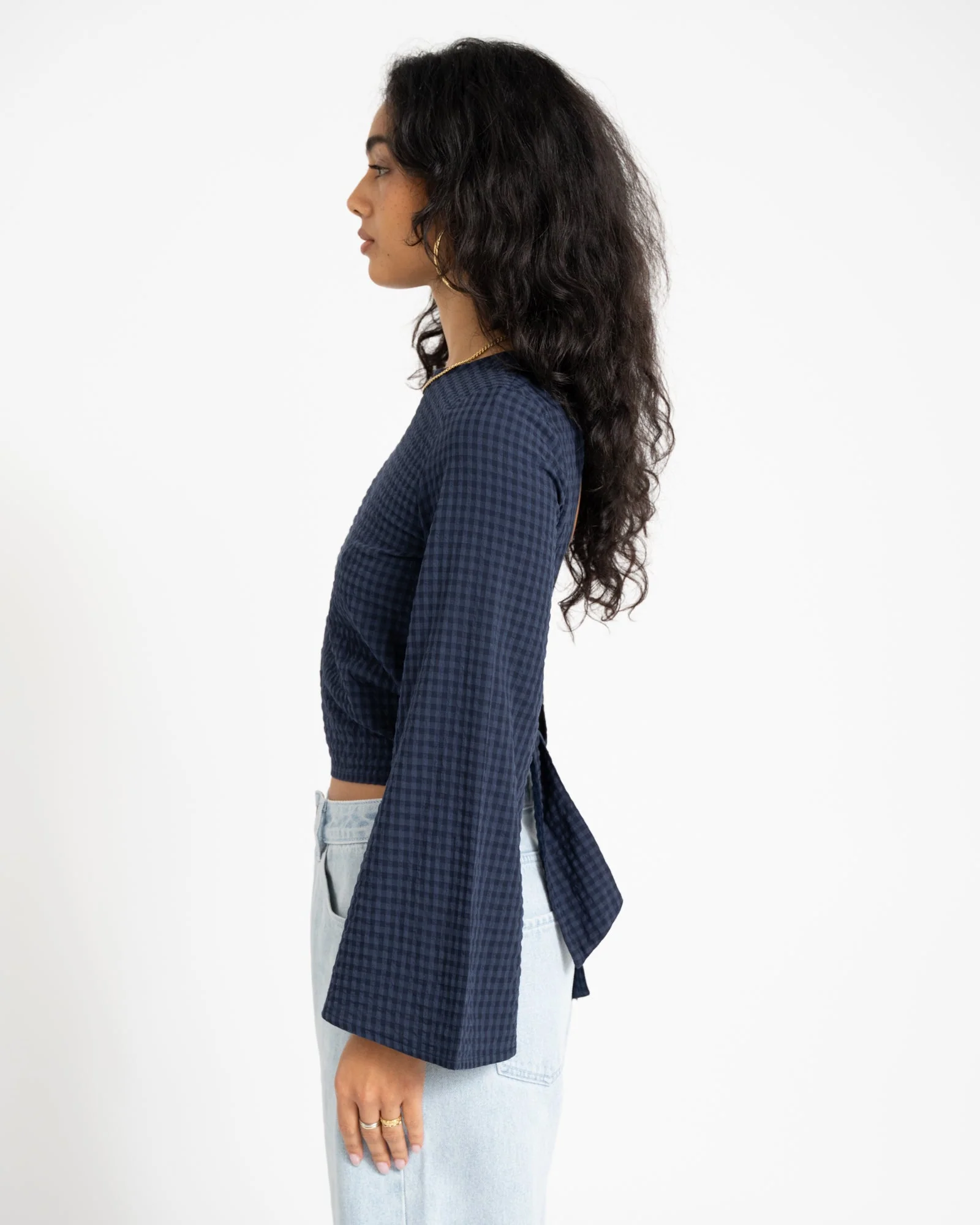 TILTIL Lotta Open Back Blouse Darkblue - Image 5