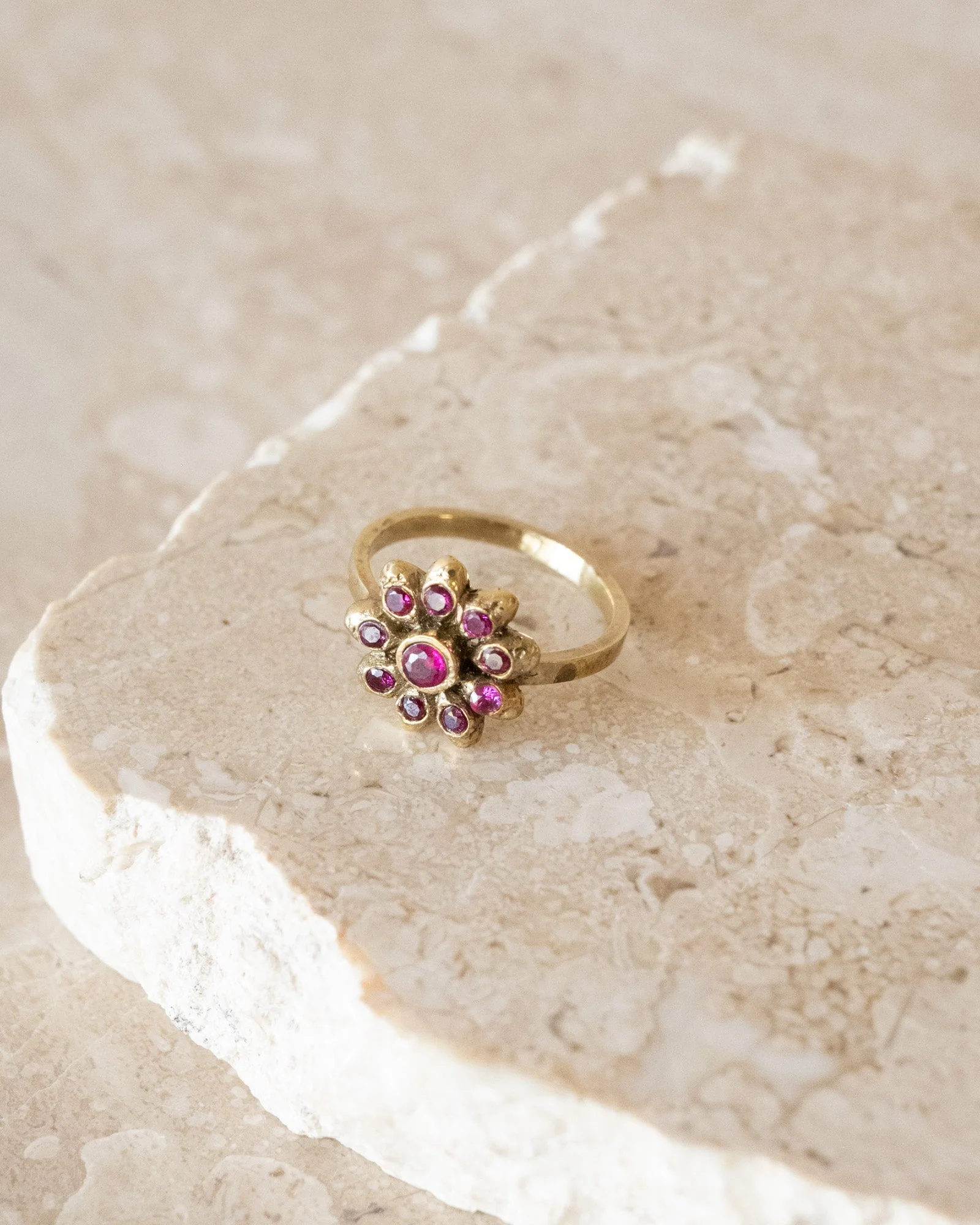 Brass Chunky Flower Ring Gold - Image 3